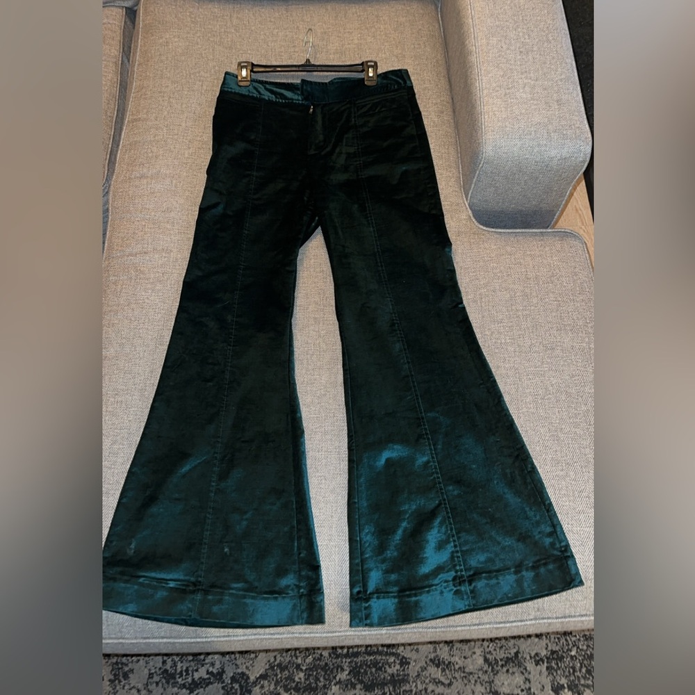Velvet Flare Pants in Deep Green